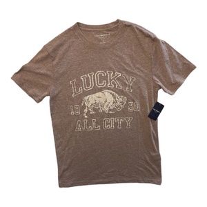 Mens Lucky Brand Small TShirt, Lucky 1990 All City vintage brown color T-shirt,